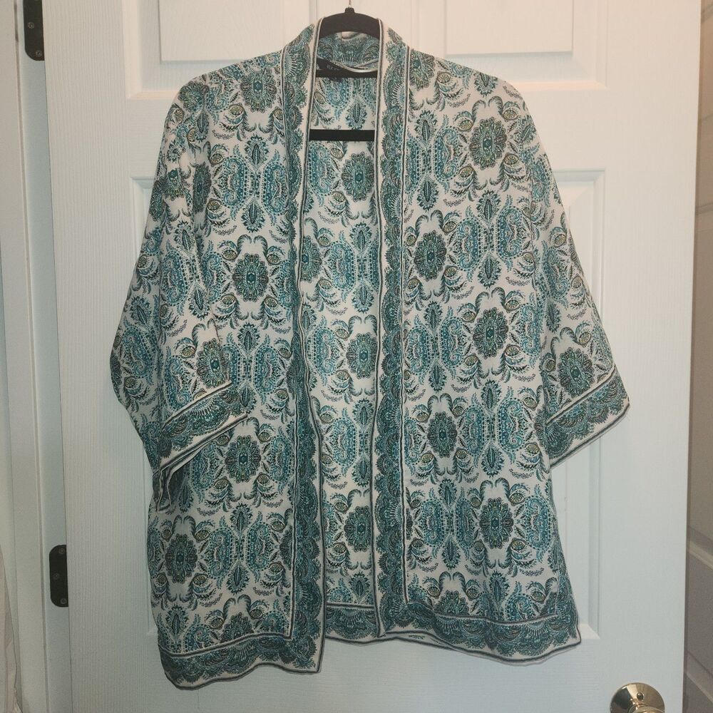 Max Edition Womens Small Green Open Kimono Cardigan Floral